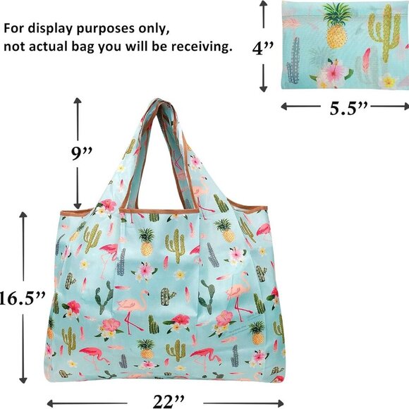 Large Foldable Nylon Reusable Tote Bag with Elephants Pattern for Shopping and T - Picture 5 of 6